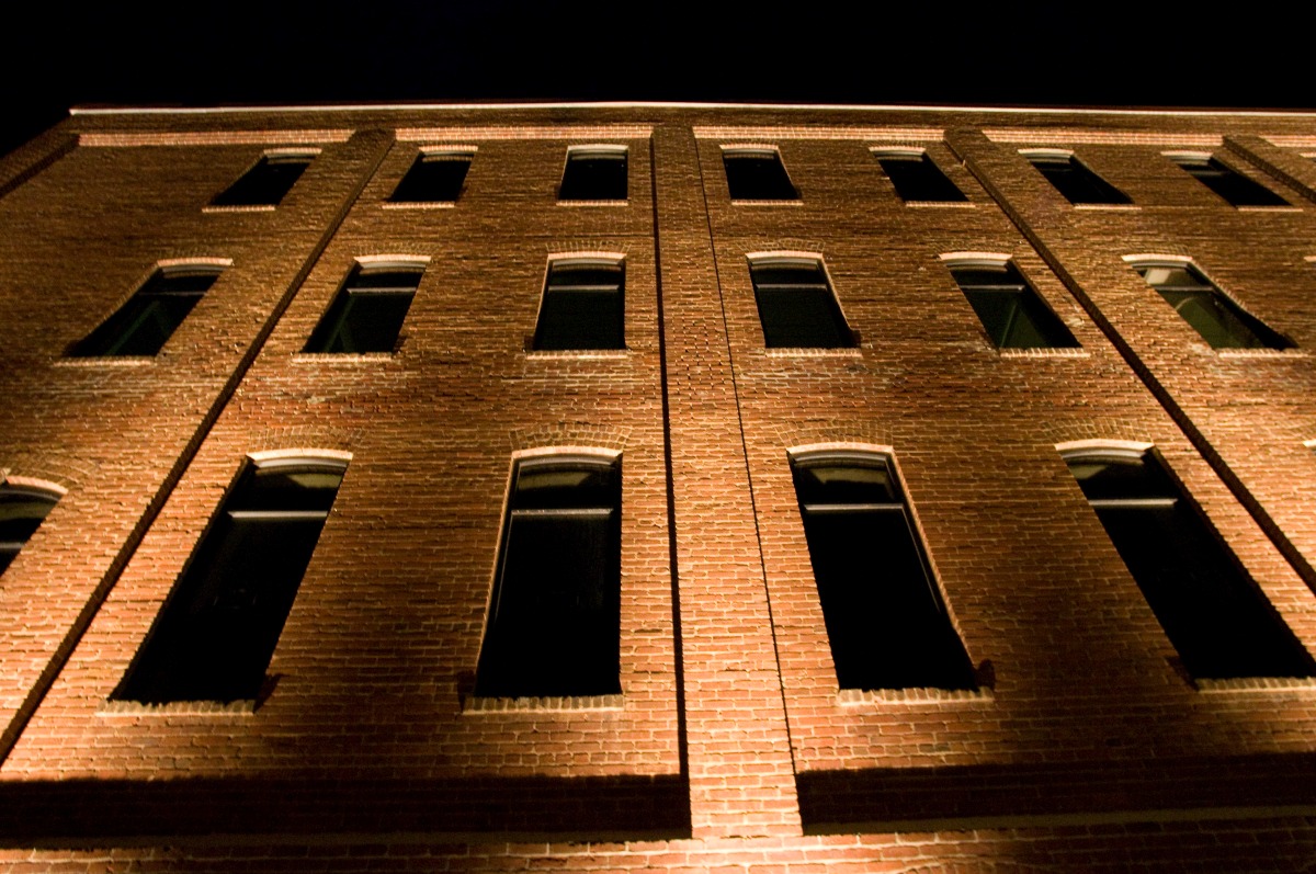 commercial brick building facade exterior lighting in stillwater